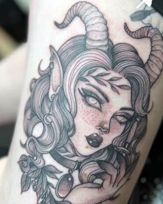 Horned creature woman, dark fantasy portrait