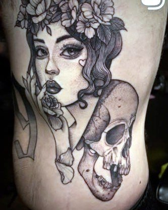 Gothic woman with skull on Instagram