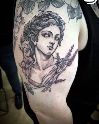 Gothic woman framed by roses, sleeve piece