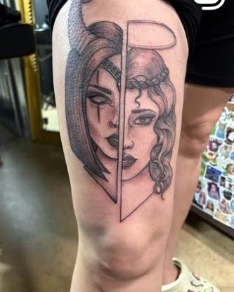 Half fine-line, half geometric portrait